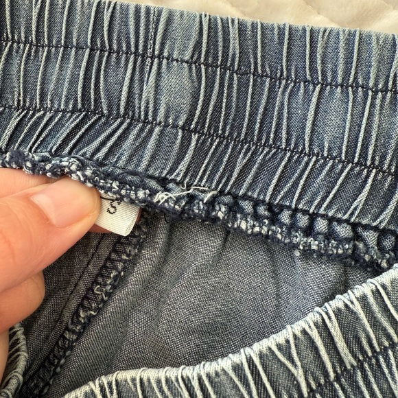 Denim Washed Ruffle Wide-Leg Draw String Pants - Picture 5 of 7